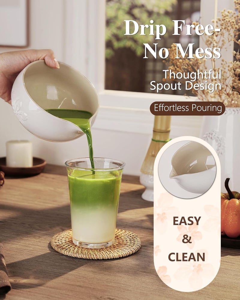 Zens Matcha Whisk Set, Ceramic Matcha Set Includes 15oz Sakura Bowl, Bamboo Whisk & Chasen Holder, Scoop & Sifter-Tea Towel, 6pcs Matcha Kit for Matcha Lovers, White - Image 2